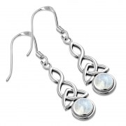Long Rainbow Moonstone Trinity Knot Silver Earrings - e301